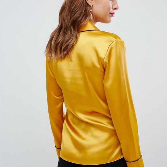 ASOS DESIGN satin wrap top with piping detail and long sleeves 8 - Picture 4 of 11